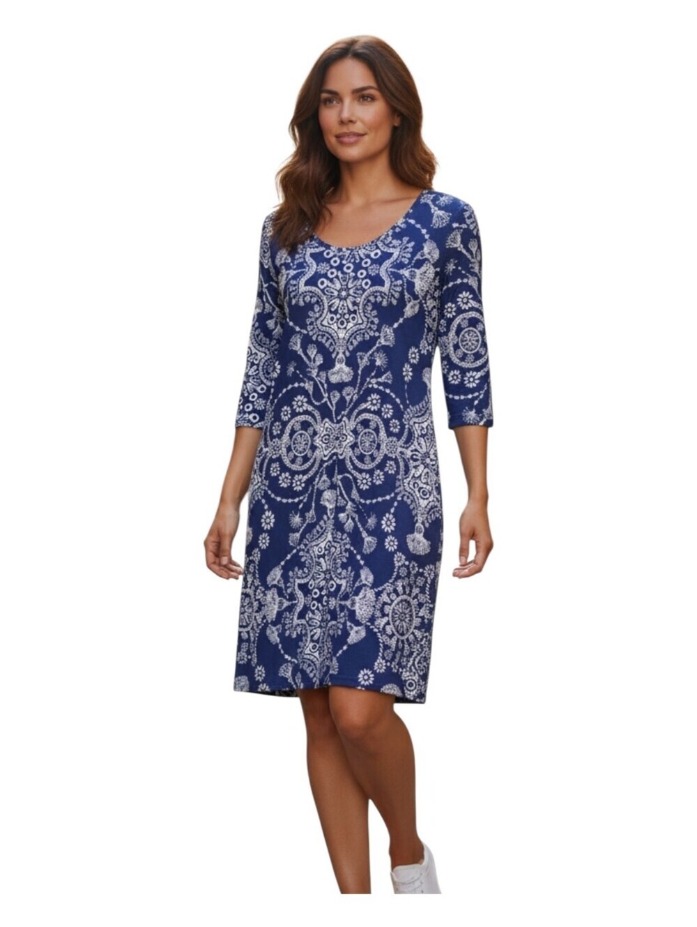 Persifor Womens Blue Floral Print Resort Vacation Ready Jersey Shift Dress Large